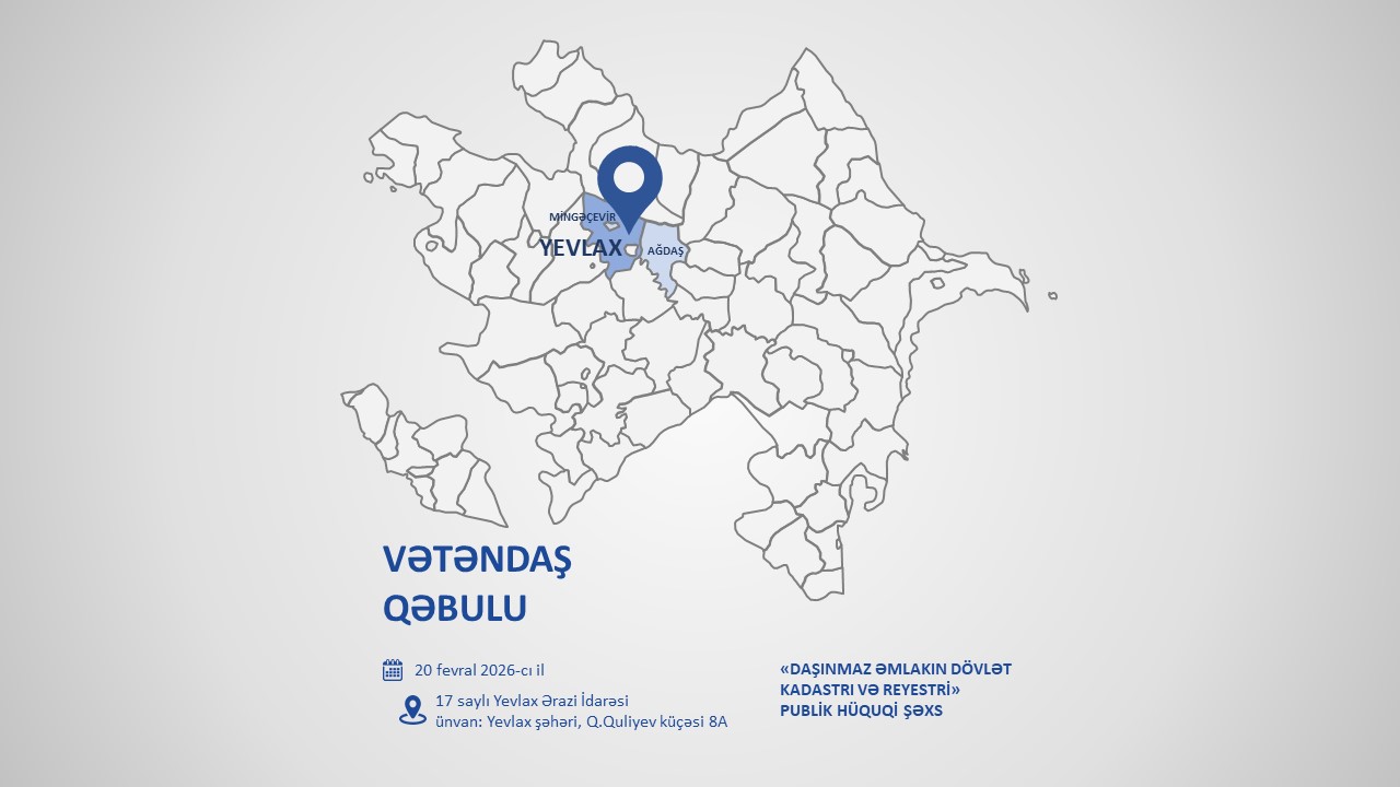 Daşınmaz əmlakın qeydiyyatı məsələləri ilə bağlı Yevlaxda vətəndaş qəbulu keçiriləcək